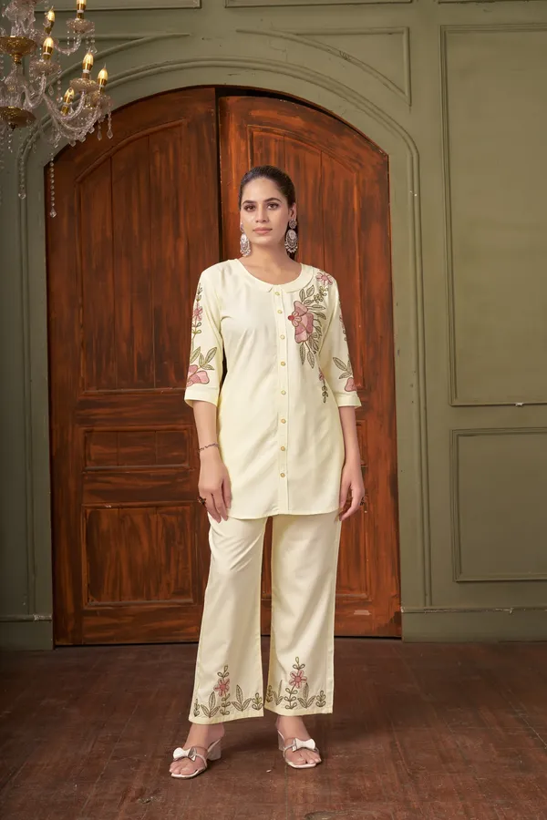 White_Rayon_Embroidered_Co-Ords_Set_For_Women