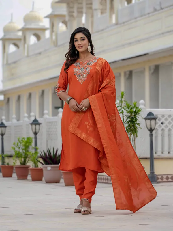 Orange_Roman_Silk_Sequins_Embroidered_Kurti_With_Pant_And_Dupatta_For_Women