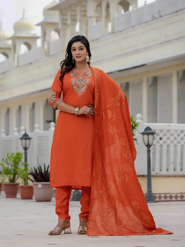 Orange_Roman_Silk_Sequins_Embroidered_Kurti_With_Pant_And_Dupatta_For_Women
