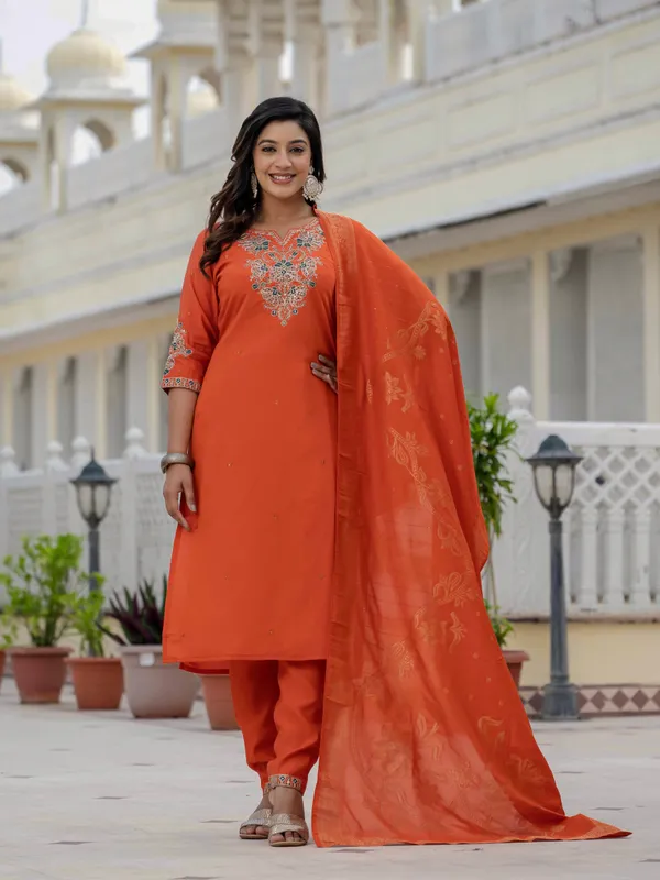 Orange_Roman_Silk_Sequins_Embroidered_Kurti_With_Pant_And_Dupatta_For_Women