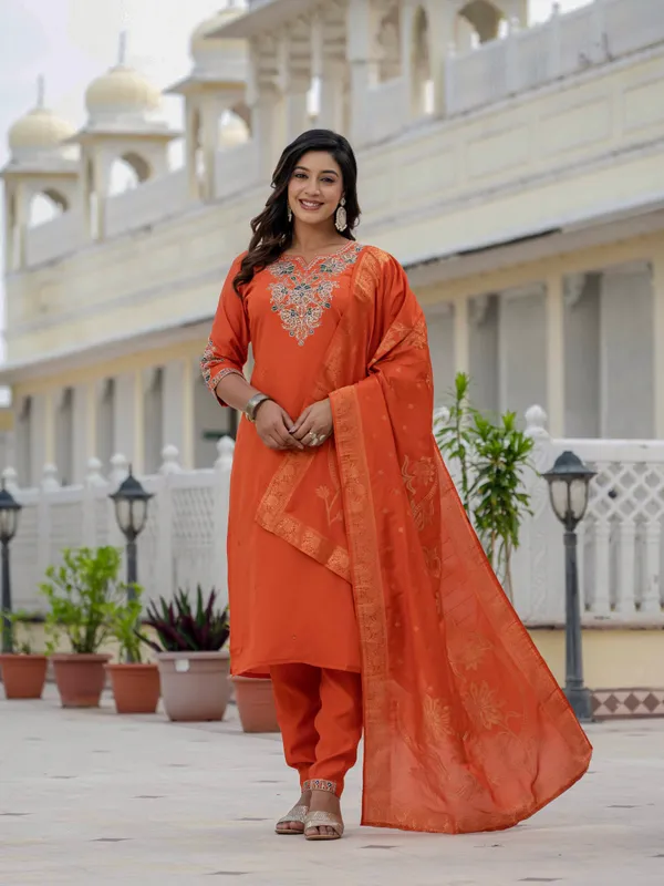 Orange_Roman_Silk_Sequins_Embroidered_Kurti_With_Pant_And_Dupatta_For_Women