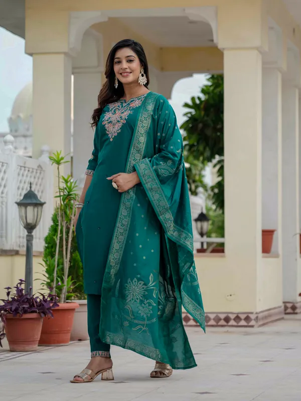Rama_Green_Roman_Silk_Embroidered_Kurti_With_Pant_And_Dupatta_For_Women