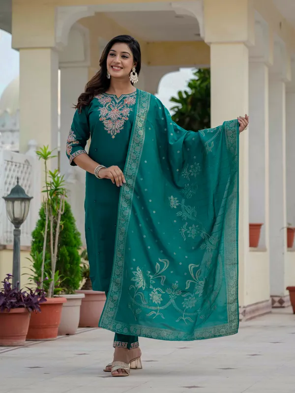 Rama_Green_Roman_Silk_Embroidered_Kurti_With_Pant_And_Dupatta_For_Women