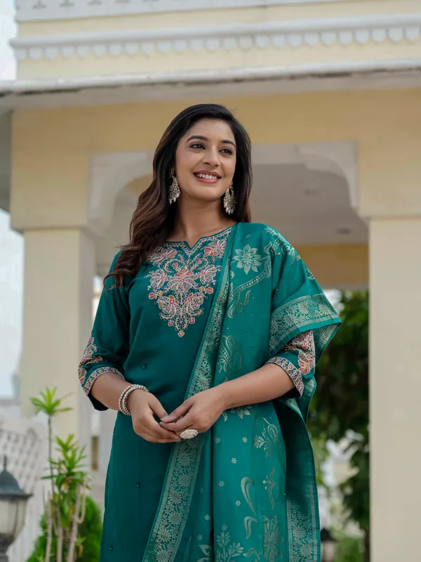 Rama_Green_Roman_Silk_Embroidered_Kurti_With_Pant_And_Dupatta_For_Women