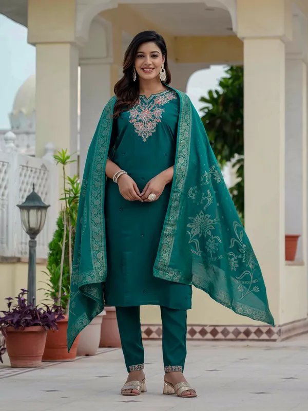 Rama_Green_Roman_Silk_Embroidered_Kurti_With_Pant_And_Dupatta_For_Women