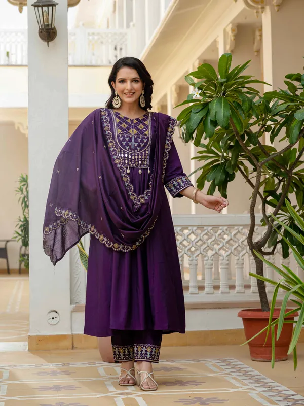 Purple_Viscose_Roman_Silk_Anarkali_Kurti_With_Pant_And_Dupatta_For_Women