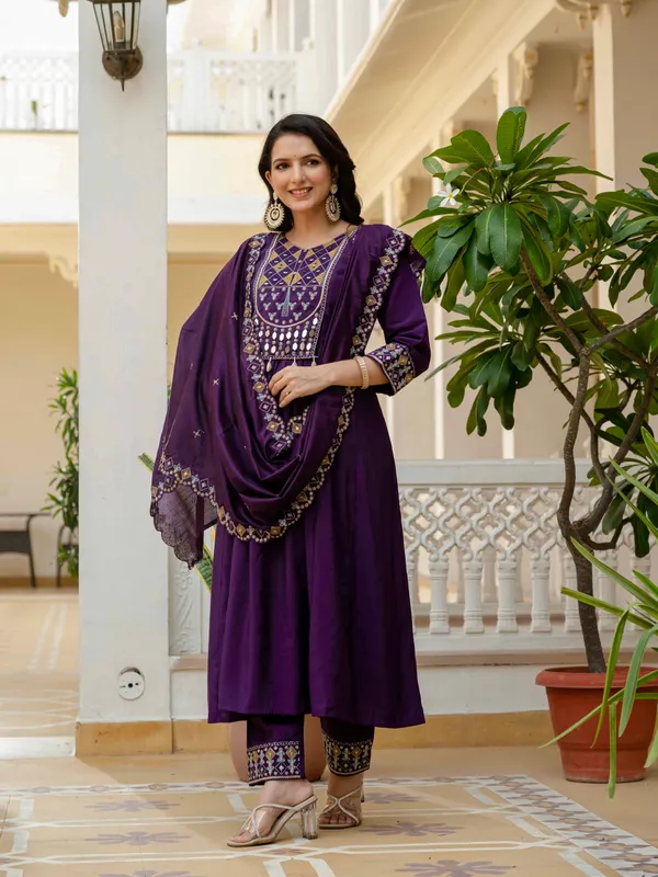 Purple_Viscose_Roman_Silk_Anarkali_Kurti_With_Pant_And_Dupatta_For_Women