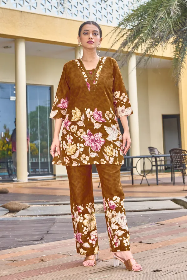 Brown_Cotton_A-Line_Printed_Co-Ords_Set_For_Women