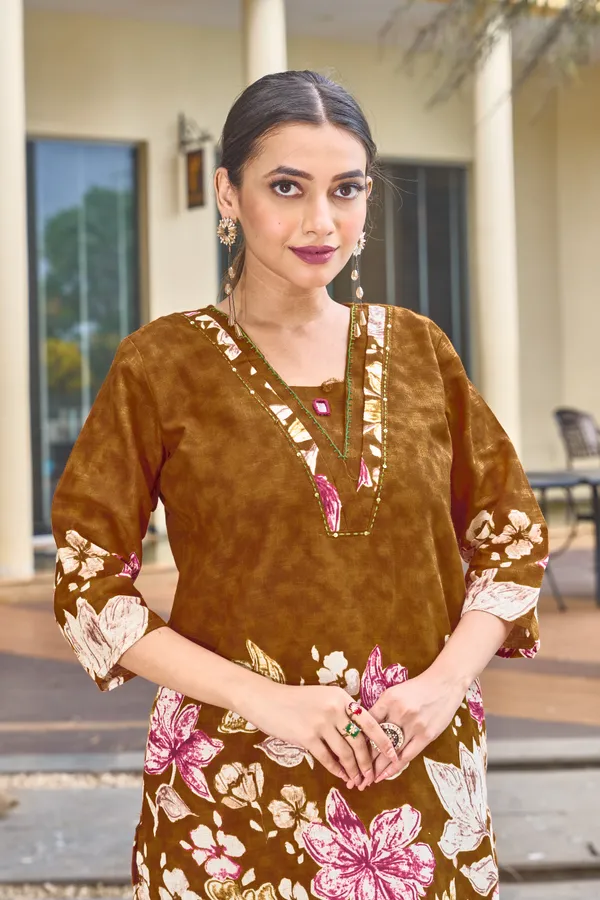 Brown_Cotton_A-Line_Printed_Co-Ords_Set_For_Women