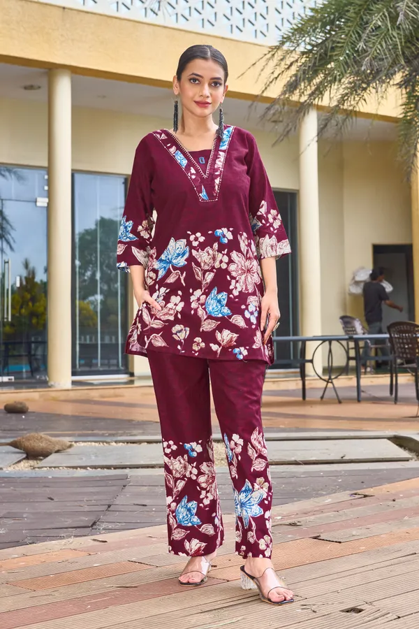 Maroon_Cotton_Printed_A-Line_Co-Ord_Set_For_Women