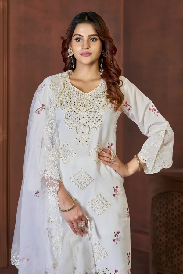 White_Viscose_Roman_Embroidered_Kurti_With_Pant_And_Dupatta_For_Women