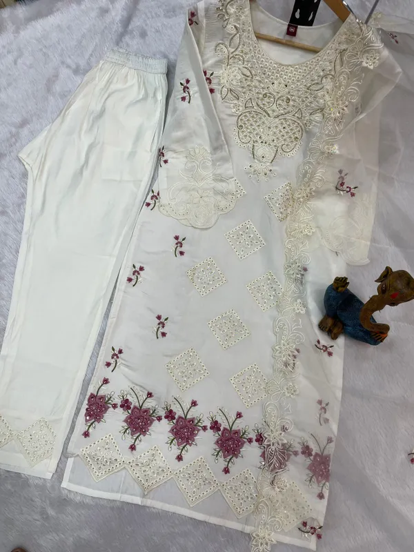 White_Viscose_Roman_Embroidered_Kurti_With_Pant_And_Dupatta_For_Women