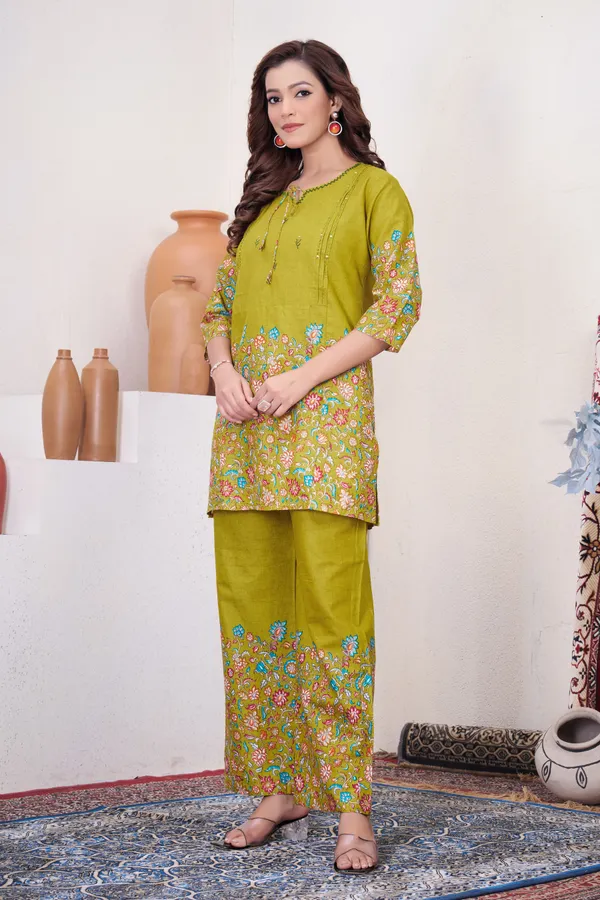 Lemon_Yellow_Cotton_Printed_Co-Ords_Set_For_Women
