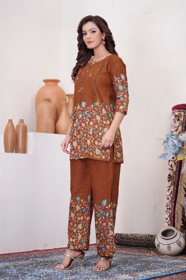 Rust_Pure_Cotton_Printed_Co-Ords_Set_For_Women