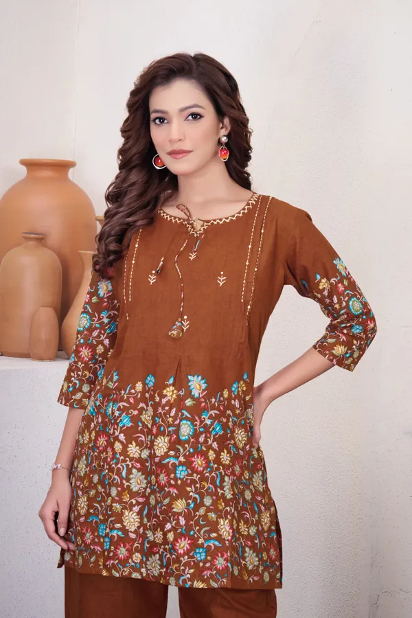 Rust_Pure_Cotton_Printed_Co-Ords_Set_For_Women