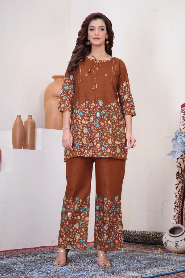 Rust_Pure_Cotton_Printed_Co-Ords_Set_For_Women