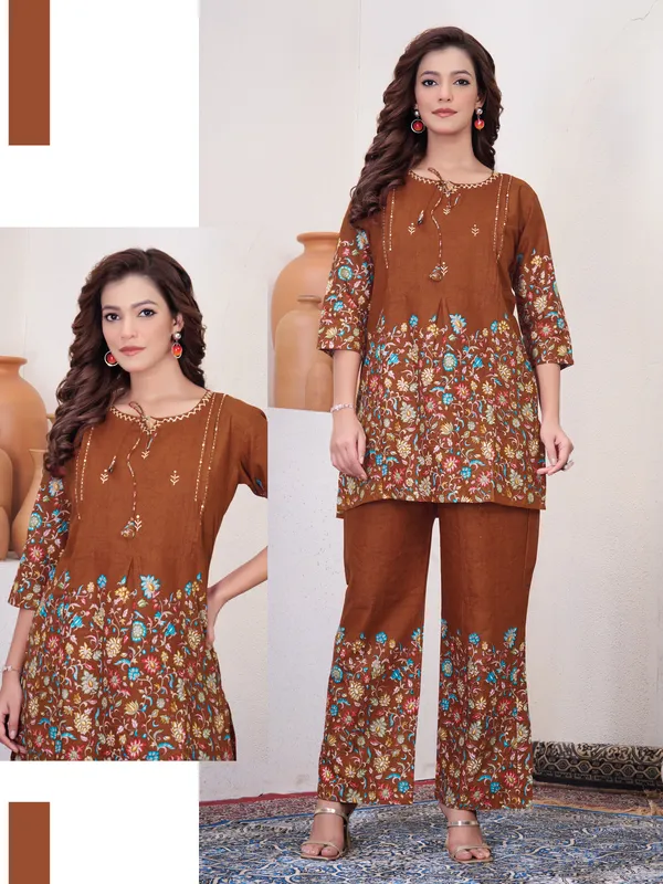 Rust_Pure_Cotton_Printed_Co-Ords_Set_For_Women