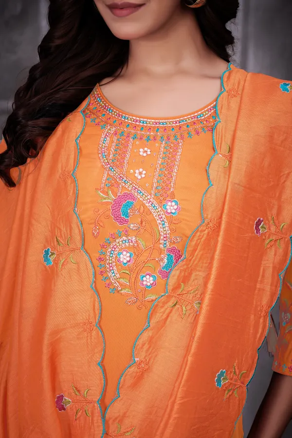 Orange_Roman_Silk_Embroidered_Kurti_With_Pant_And_Dupatta_For_Women
