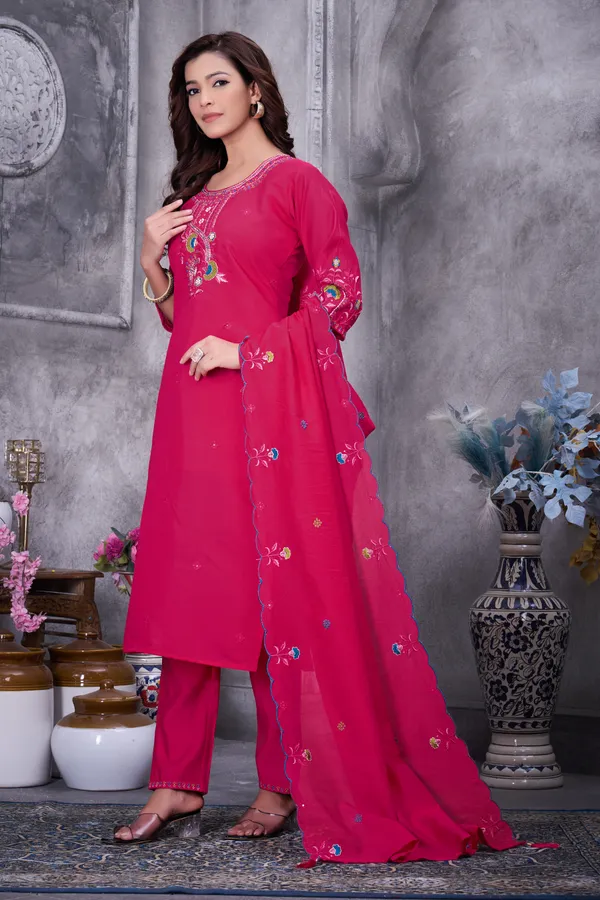 Pink_Roman_Silk_Embroidered_Kurti_With_Pant_And_Dupatta_For_Women