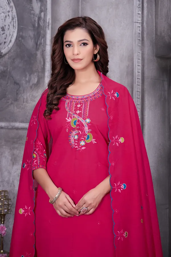 Pink_Roman_Silk_Embroidered_Kurti_With_Pant_And_Dupatta_For_Women
