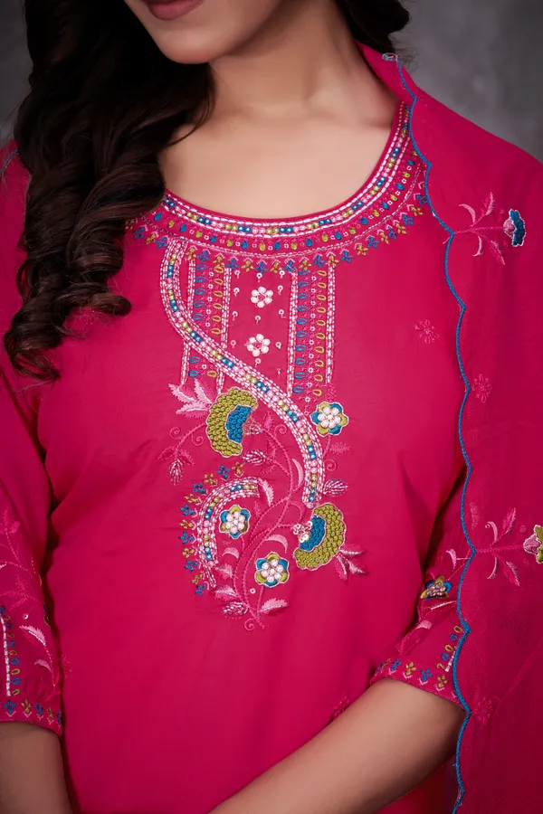 Pink_Roman_Silk_Embroidered_Kurti_With_Pant_And_Dupatta_For_Women