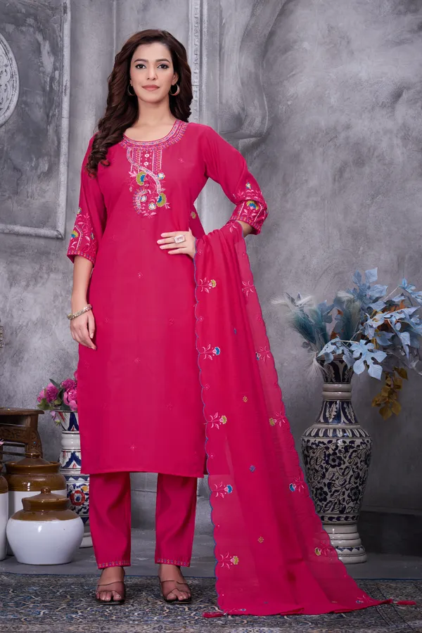Pink_Roman_Silk_Embroidered_Kurti_With_Pant_And_Dupatta_For_Women