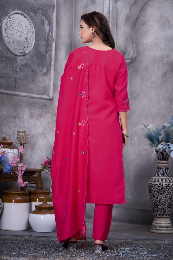 Pink_Roman_Silk_Embroidered_Kurti_With_Pant_And_Dupatta_For_Women