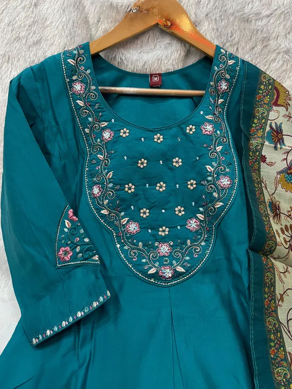 Blue_Marina_Silk_Embroidery_Kurti_With_Pant_And_Dupatta_For_Women