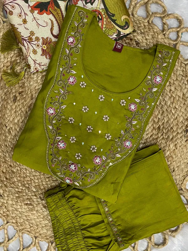 Green_Marina_Silk_Embroidered_Kurti_With_Pant_And_Dupatta_For_Women