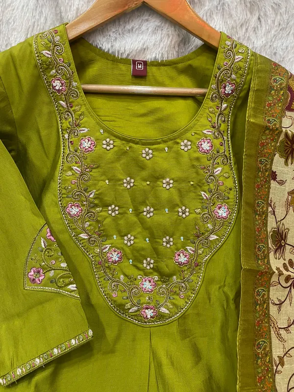 Green_Marina_Silk_Embroidered_Kurti_With_Pant_And_Dupatta_For_Women