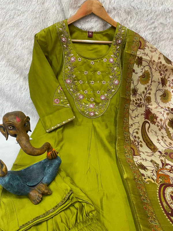 Green_Marina_Silk_Embroidered_Kurti_With_Pant_And_Dupatta_For_Women