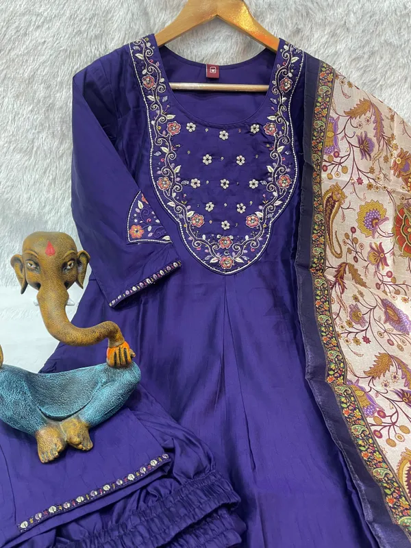Navy_Blue_Marina_Silk_Embroidery_Kurti_With_Pant_And_Dupatta_For_Women