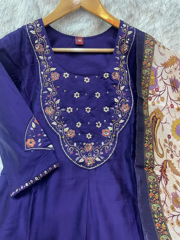 Navy_Blue_Marina_Silk_Embroidery_Kurti_With_Pant_And_Dupatta_For_Women