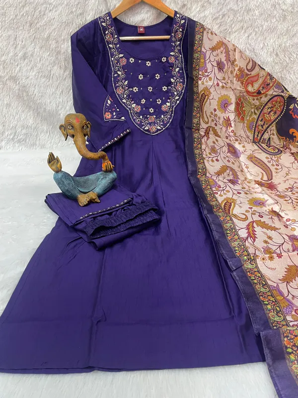 Navy_Blue_Marina_Silk_Embroidery_Kurti_With_Pant_And_Dupatta_For_Women