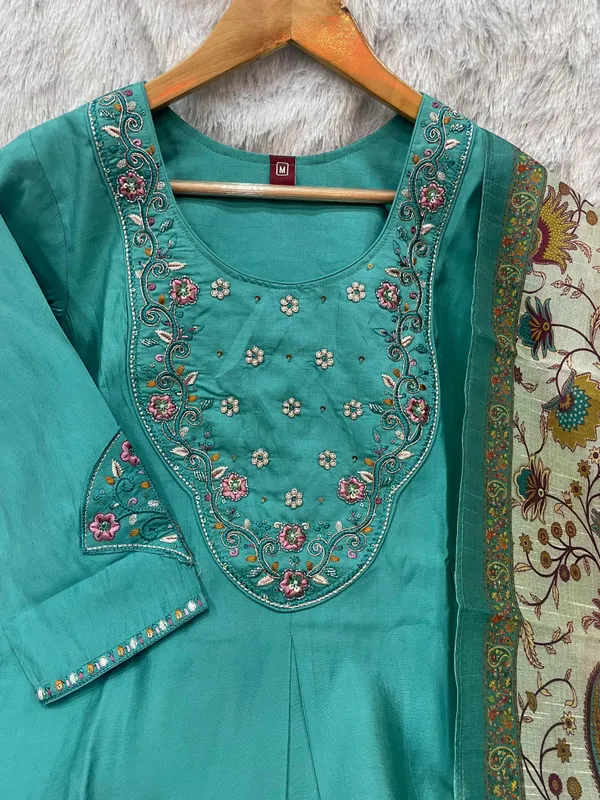 Blue_Marina_Silk_Embroidered_Kurti_With_Pant_And_Dupatta_For_Women
