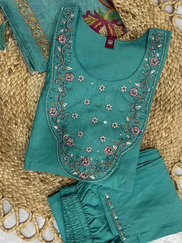 Blue_Marina_Silk_Embroidered_Kurti_With_Pant_And_Dupatta_For_Women