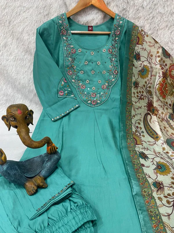 Blue_Marina_Silk_Embroidered_Kurti_With_Pant_And_Dupatta_For_Women