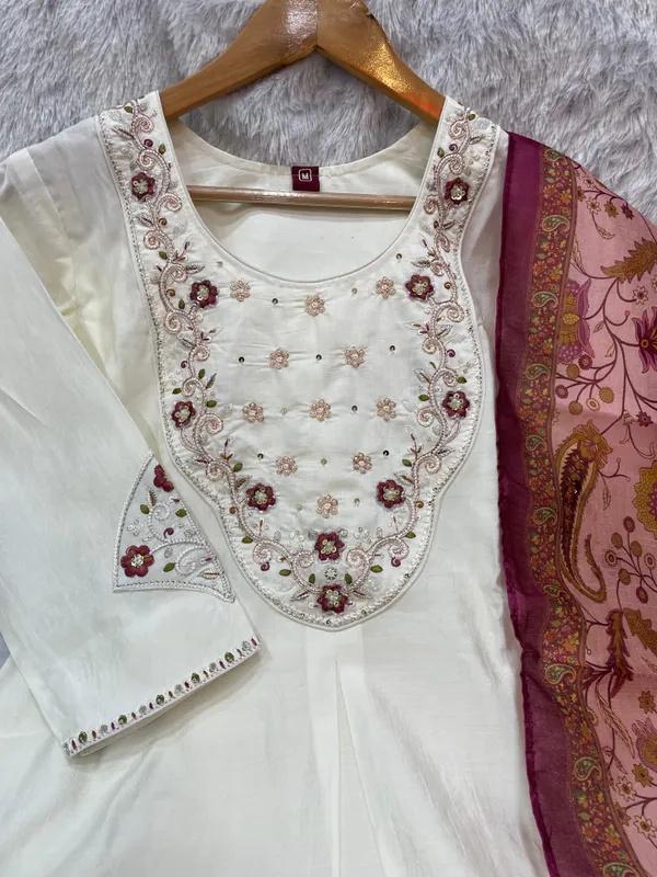White_Marina_Silk_Embroidered_Kurti_With_Pant_And_Dupatta_For_Women