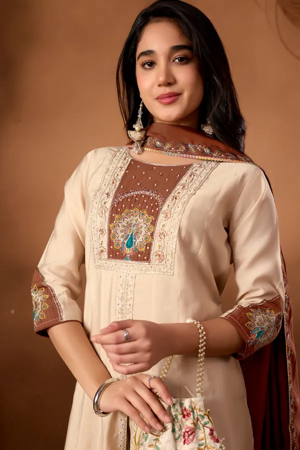 Cream_Roman_Silk_Embroidery_Anarkali_Kurti_With_Palazzo_And_Dupatta_For_Women
