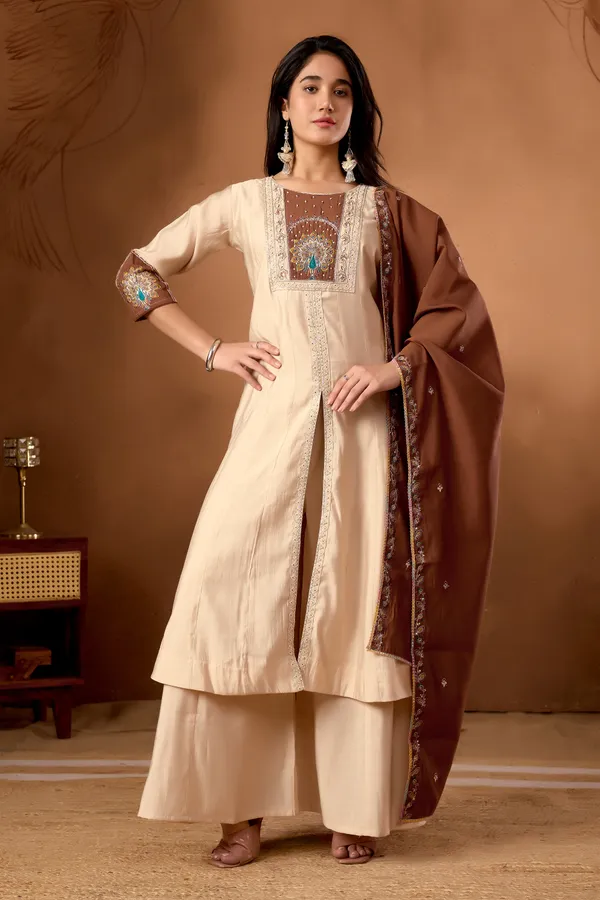 Cream_Roman_Silk_Embroidery_Anarkali_Kurti_With_Palazzo_And_Dupatta_For_Women