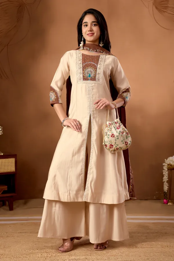 Cream_Roman_Silk_Embroidery_Anarkali_Kurti_With_Palazzo_And_Dupatta_For_Women