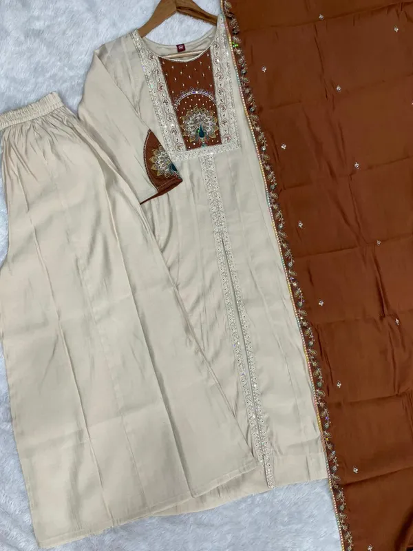 Cream_Roman_Silk_Embroidery_Anarkali_Kurti_With_Palazzo_And_Dupatta_For_Women