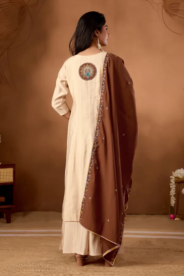 Cream_Roman_Silk_Embroidery_Anarkali_Kurti_With_Palazzo_And_Dupatta_For_Women