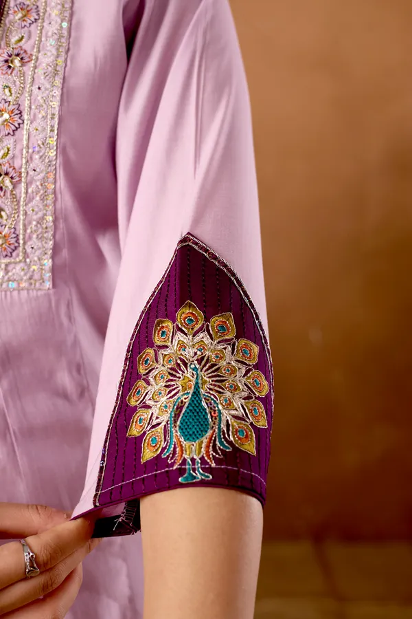 Light_Lavender_Roman_Silk_Anarkali_Kurti_With_Palazzo_Dupatta_For_Women