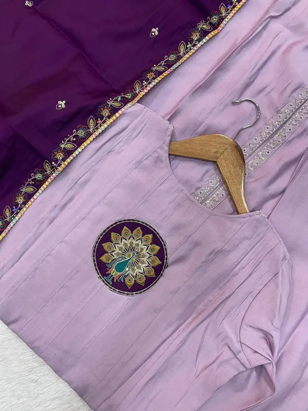 Light_Lavender_Roman_Silk_Anarkali_Kurti_With_Palazzo_Dupatta_For_Women
