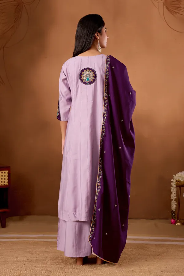 Light_Lavender_Roman_Silk_Anarkali_Kurti_With_Palazzo_Dupatta_For_Women