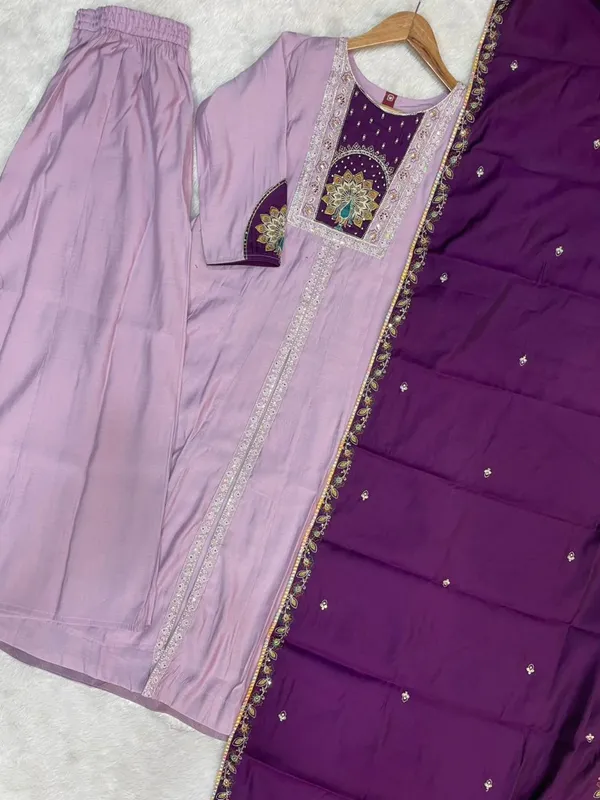 Light_Lavender_Roman_Silk_Anarkali_Kurti_With_Palazzo_Dupatta_For_Women