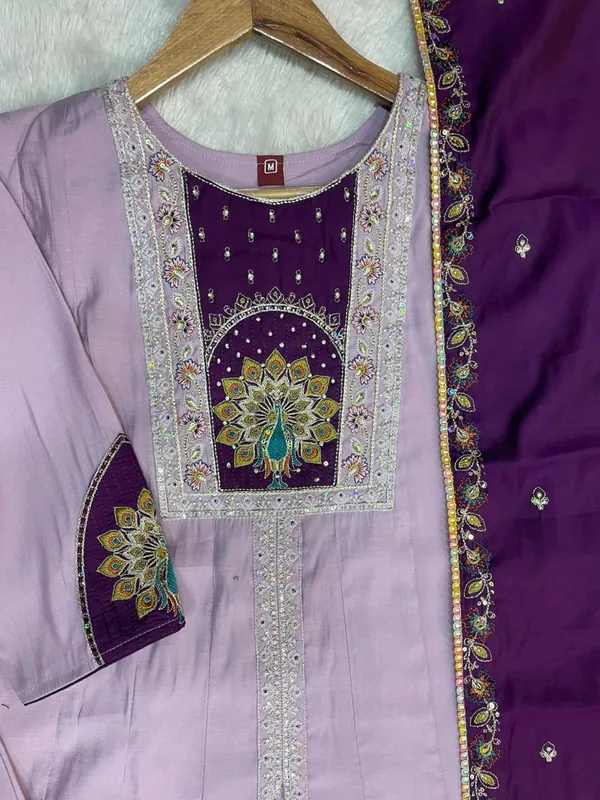 Light_Lavender_Roman_Silk_Anarkali_Kurti_With_Palazzo_Dupatta_For_Women