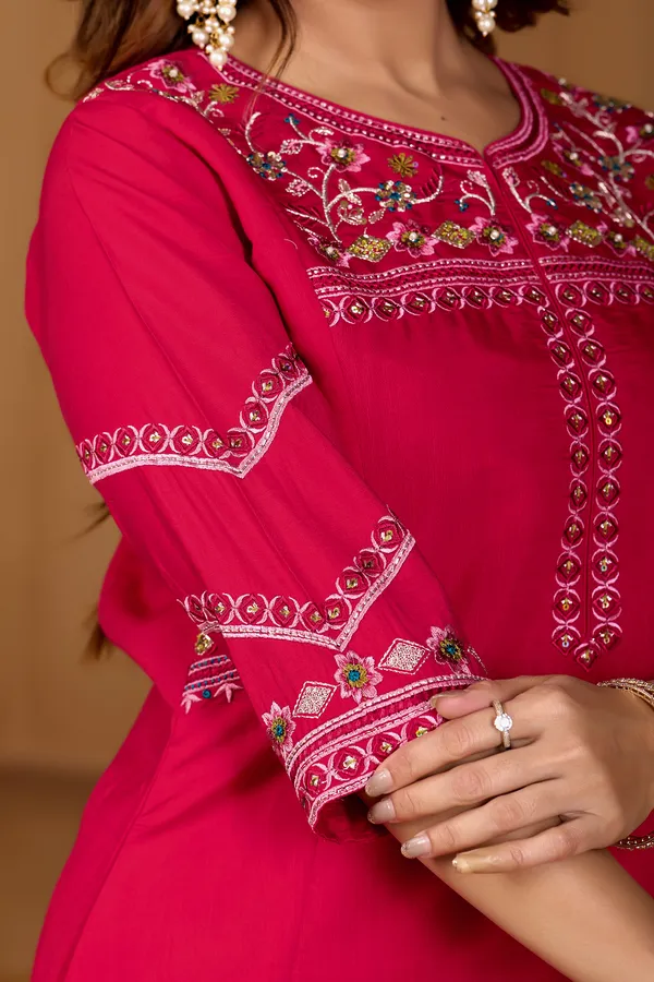Rani_Pink_Viscose_Mango_Silk_Anarkali_Kurti_With_Palazzo_And_Dupatta_For_Women