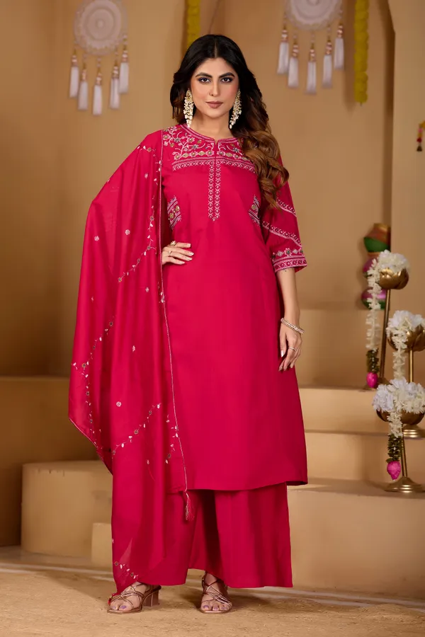 Rani_Pink_Viscose_Mango_Silk_Anarkali_Kurti_With_Palazzo_And_Dupatta_For_Women
